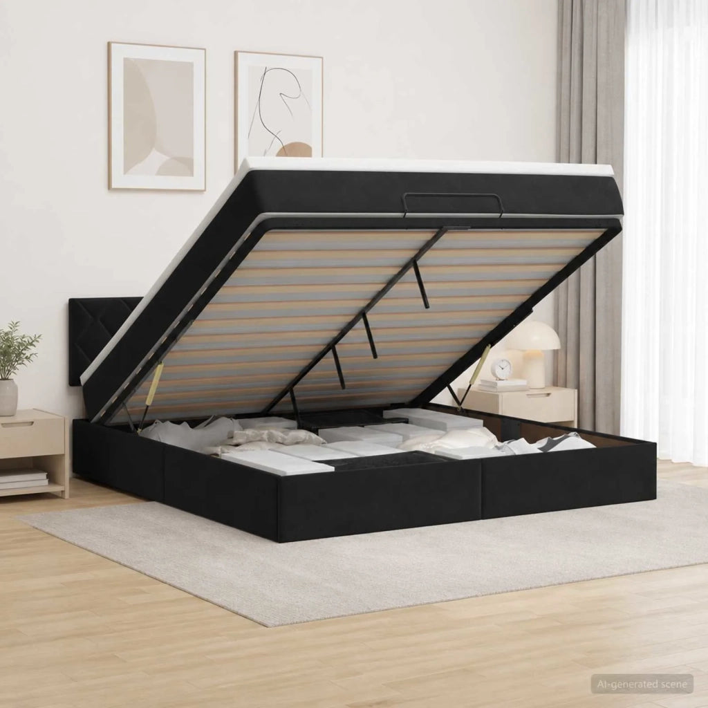 Letto ottomano con materasso Nero 160 x 200 cm Velluto 3456641