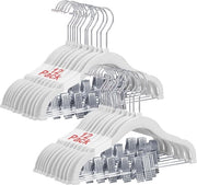 Hangers per bambino con clip 30 cm - 24 pezzi bianchi, hangers antiscivolo in flanella per bambini con gancio rotativo 360°