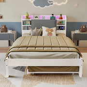 Letto 120x200 cm con letto estraibile; testiera imbottita; LED in legno bianco