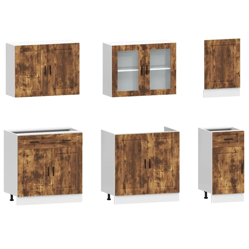 Set Mobili da Cucina 7 pz Kalmar Rovere Fumo Legno Multistrato