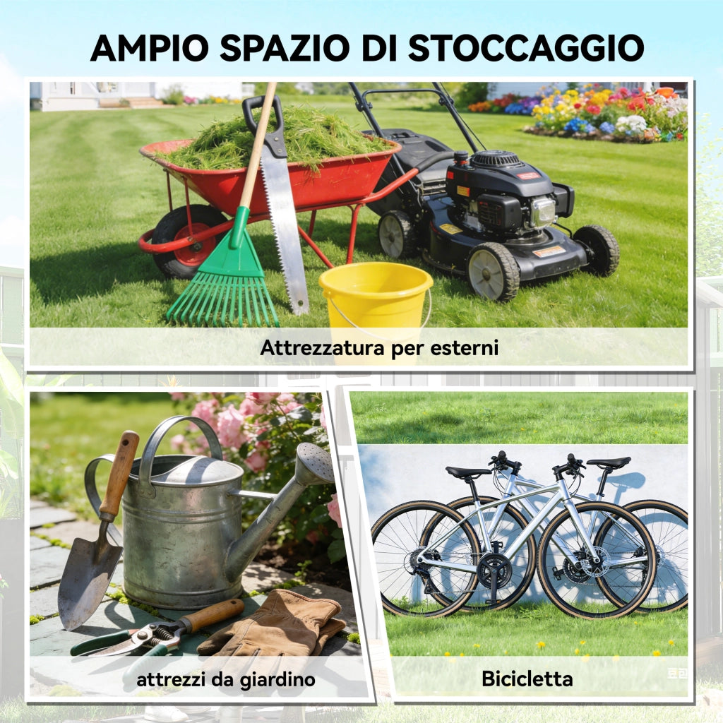 Capanno Box da Giardino 195,5x158,5x188 cm con 2 Porte Scorrevoli in Acciaio Nero
