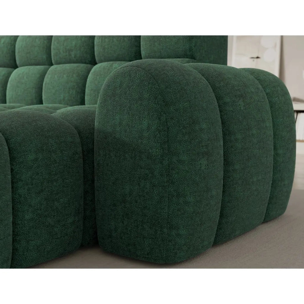 Divano angolare trasformabile BULLA 3 posti verde angolo destro - tessuto bouclé con estensione della seduta elettrica