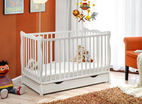 Letto culla bambini neonati con cassettone 124x82x71 Cm in legno di pino Ala colore Bianco