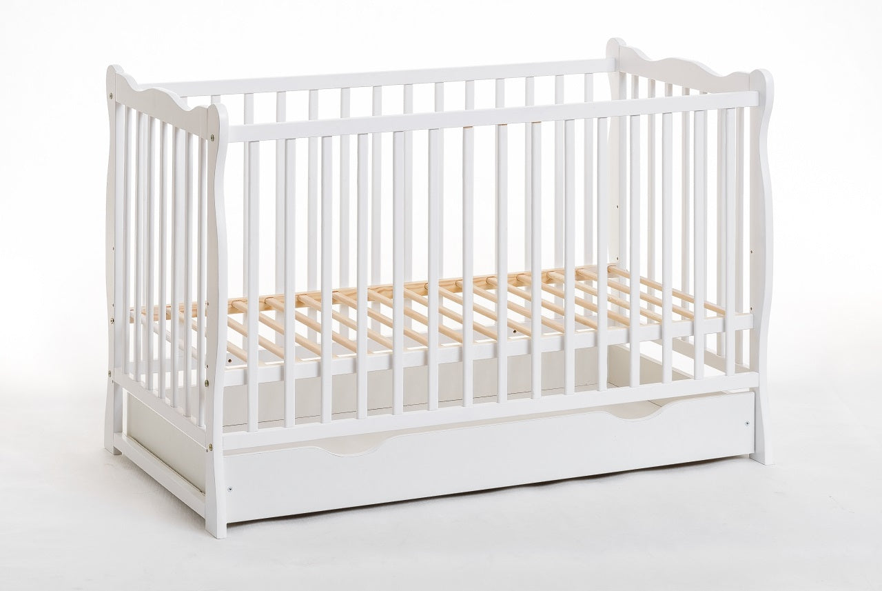 Letto culla bambini neonati con cassettone 124x82x71 Cm in legno di pino Ala colore Bianco