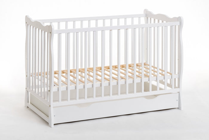 Letto culla bambini neonati con cassettone 124x82x71 Cm in legno di pino Ala colore Bianco