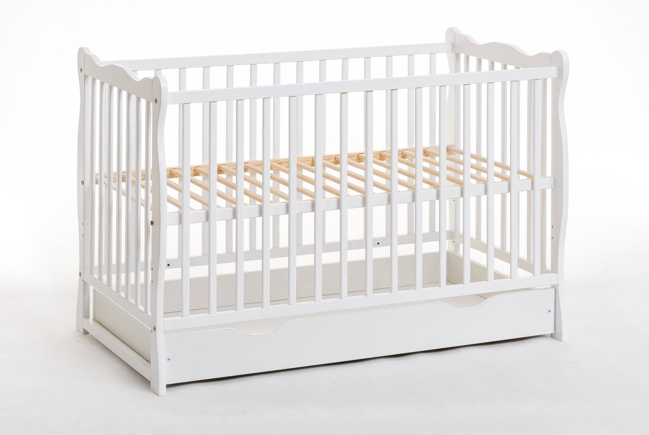 Letto culla bambini neonati con cassettone 124x82x71 Cm in legno di pino Ala colore Bianco