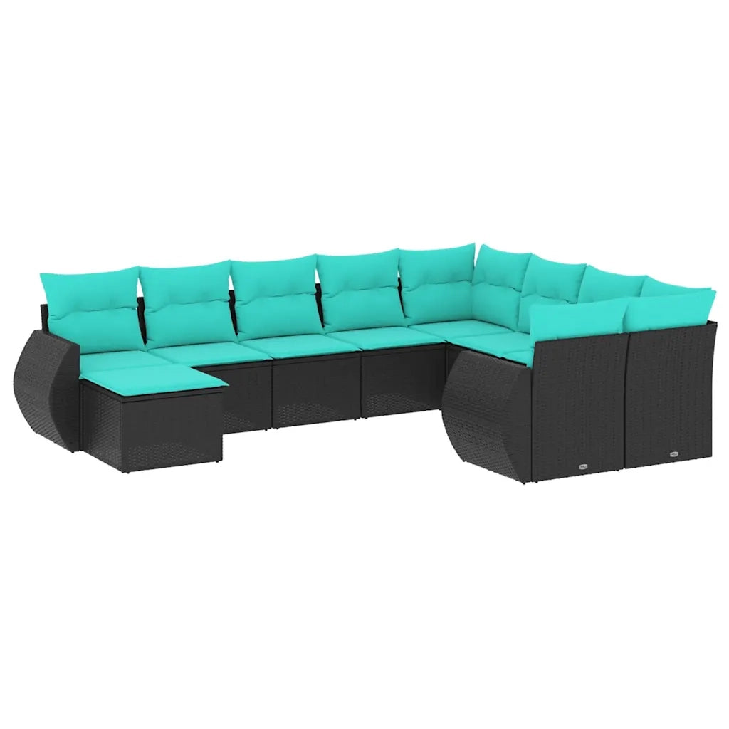 Set Divani da Giardino 10 pz con Cuscini Nero in Polyrattan 3221856