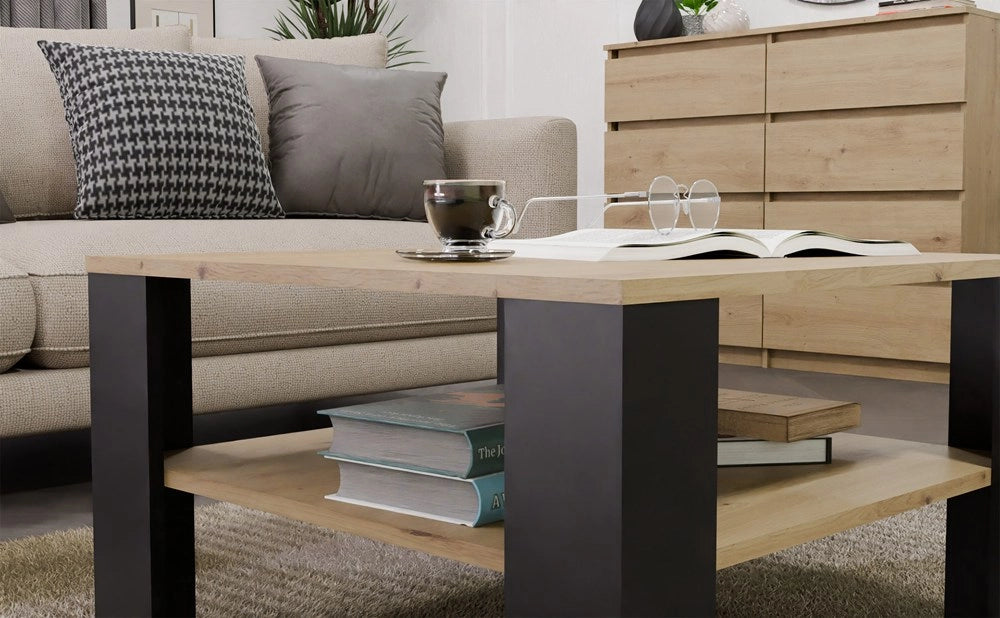 Tavolino da caffè con ripiano sotto blatem SQUARE rovere artisan nero tavolino per soggiorno camera