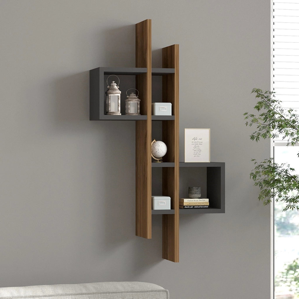 Mensola da parete in legno "Emse" - 53 x 19 x 108 cm - Rovere, Antracite