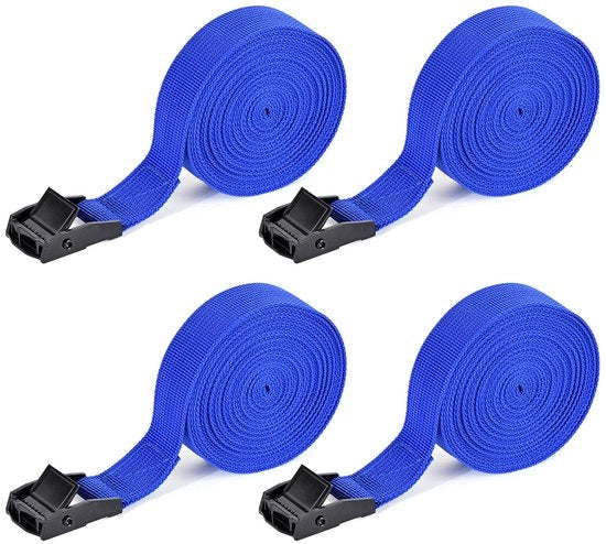 Set di cinghie di espansione a 4 pezzi cinghia di espansione 4 m x 25 mm cinghia di espansione con morsetti cinghie di espansione con chiusura a morsetto (blu)