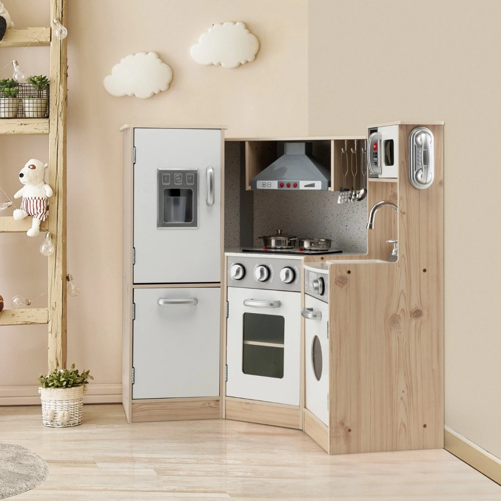 Set da cucina giocattolo in legno per bambini, Set di gioco con accessori per pentole cubetti di ghiaccio