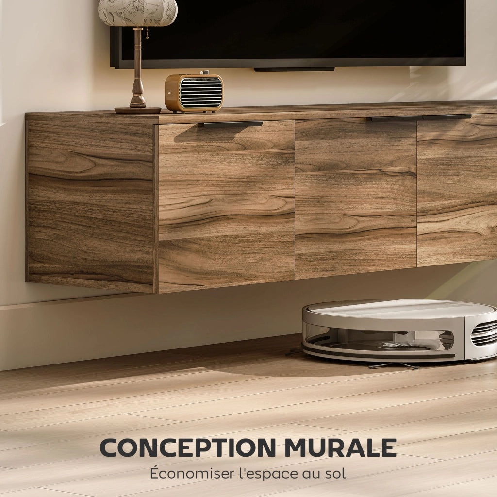 Mobile TV sospeso per televisore fino a 65 pollici con 3 ante ¨C zephmum ¨C marrone 150x35x32 cm