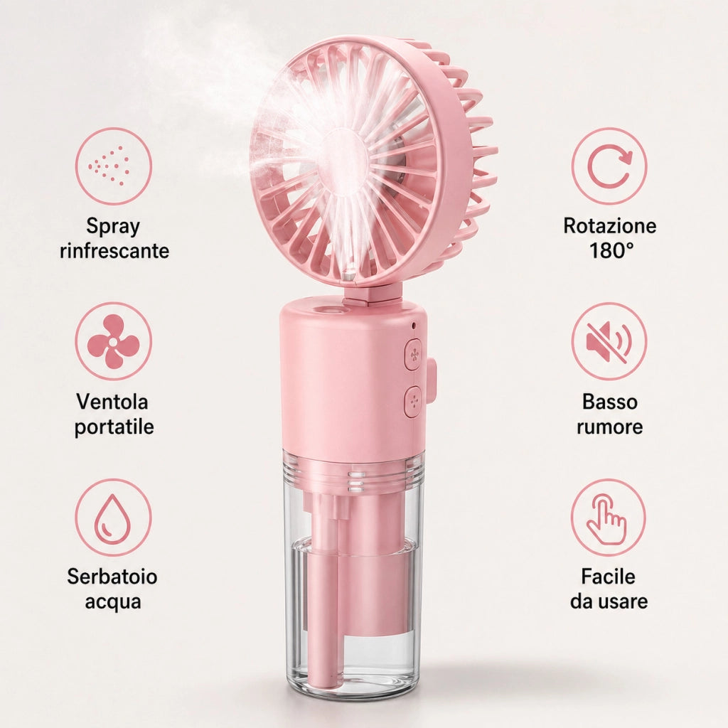 VENTILATORE PORTATILE CON SPRAY UMIDIFICATORE RICARICABILE USB MINI FAN AS-07114