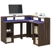 Scrivania con Luci LED Marrone Rovere 130x130x91 cm Truciolato 3309453