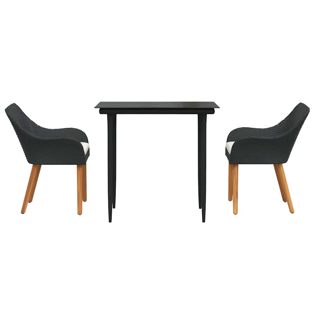 Set da Pranzo per Giardino con cuscino 3 pz | Set Salotto da Giardino Nero polyrattan