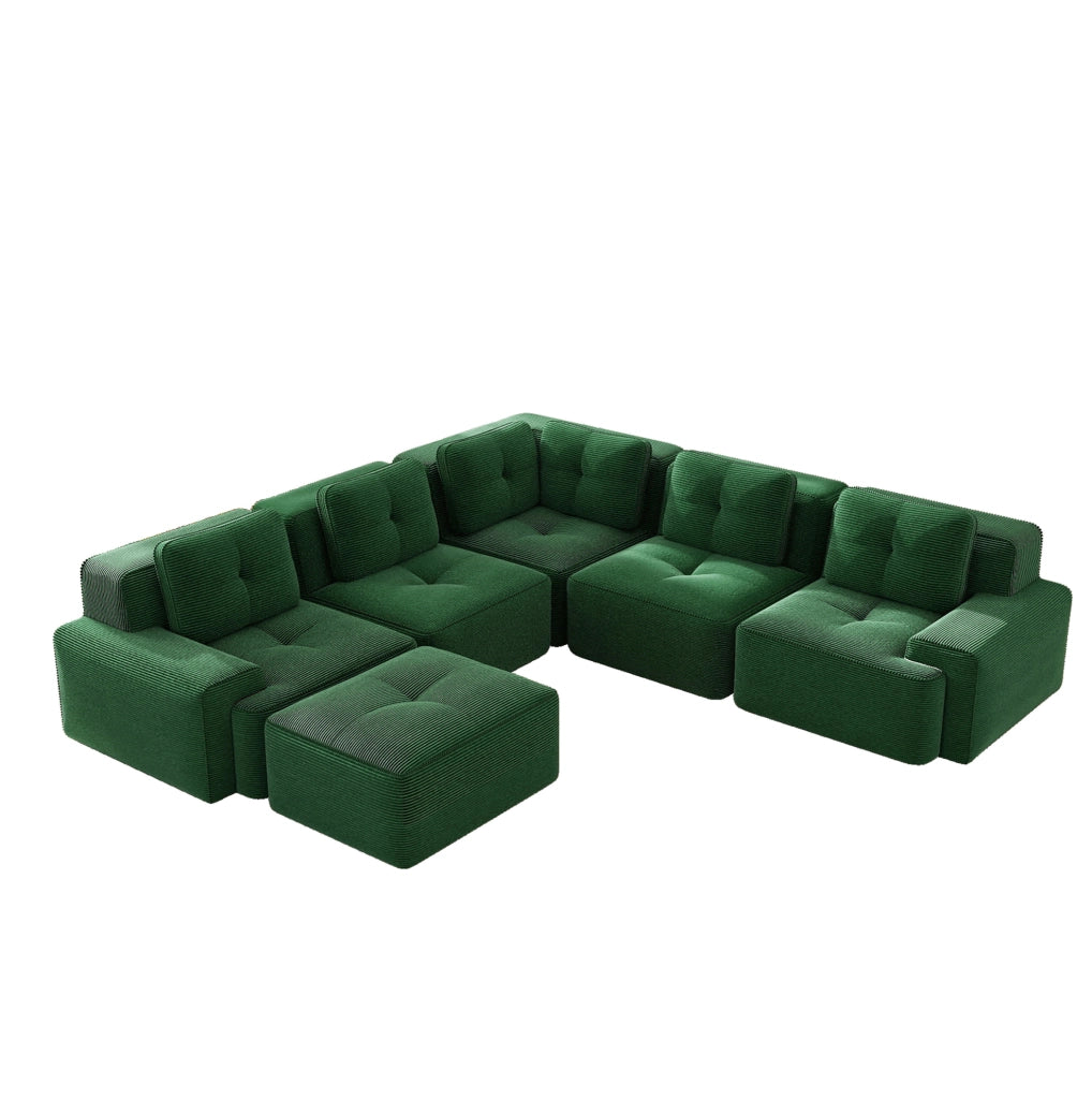 Divano angolare modulare in velluto a coste verde 295x295x69 cm con seduta profonda