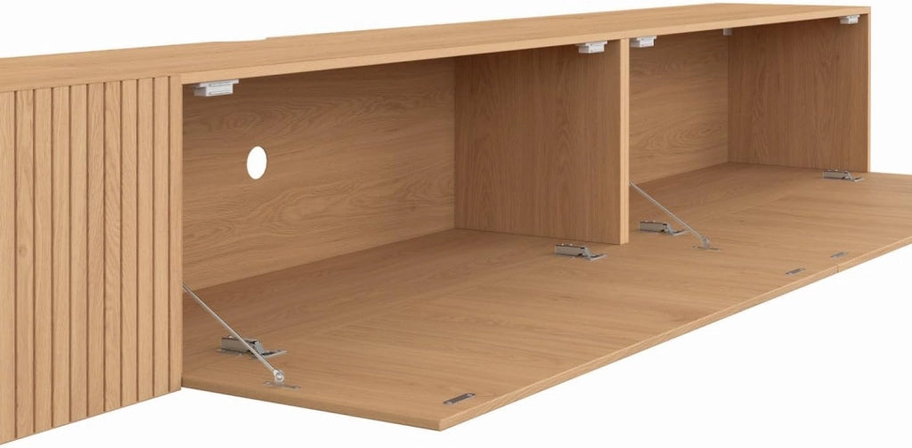 Mobile TV sospeso JULIETTE 270 cm con 3 doghe in legno color rovere