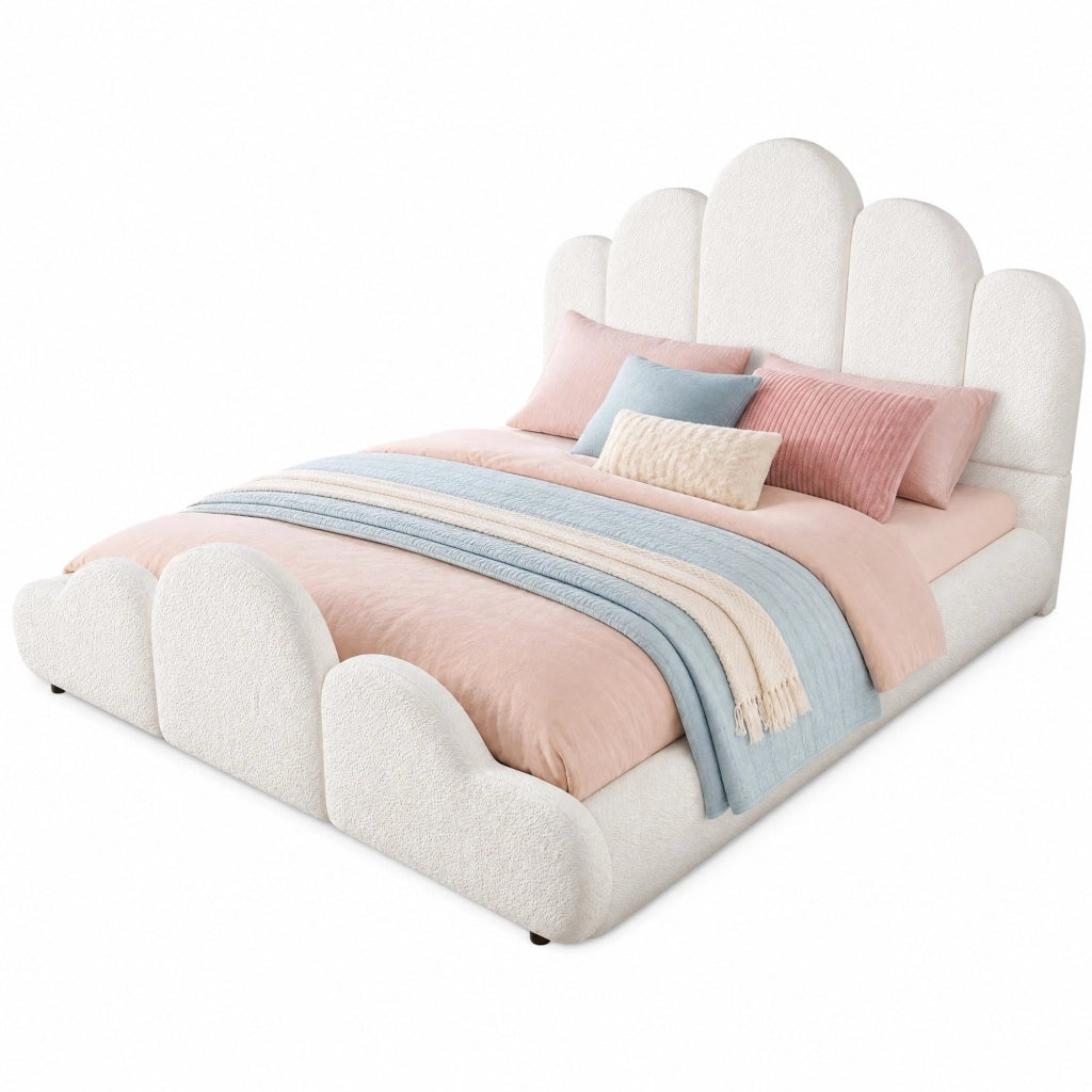 Letto per bambini imbottito 140x200 cm in bouclé beige con testiera e struttura con rete a doghe