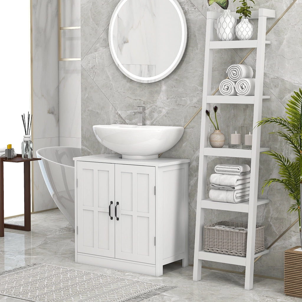 Mobile per Lavabo 60x30x60 cm Sotto Lavabo con 2 Ante e Ritaglio a Forma di U in MDF Bianco
