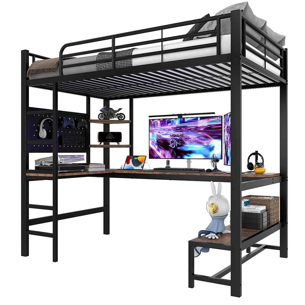 Letto a soppalco - Xylo - 90x200 cm scrivania USB LED nero