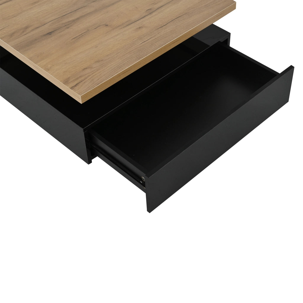 TAVOLO DA SALOTTO Girevole 360° 70x70x36 cm Noce e Nero Lucido con cassetto
