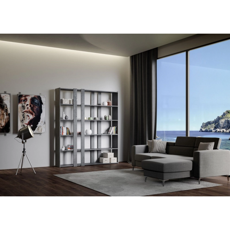 Composizione Libreria A Kato 6R 2 fianchi 4 fasce lunghe - Cemento