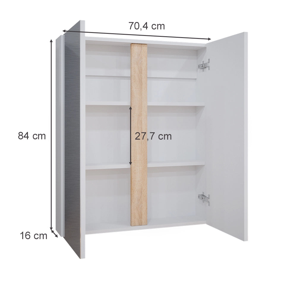 Vicco Specchio contenitore bagno Bianco 70.4 x 84 cm con 2 porte