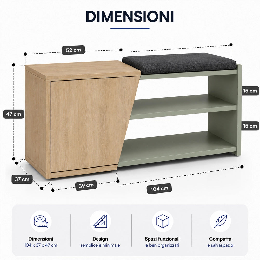 Panca Scarpiera Ingresso Casa 2 Ripiani Porta Scarpe con Anta e Cuscino Verde