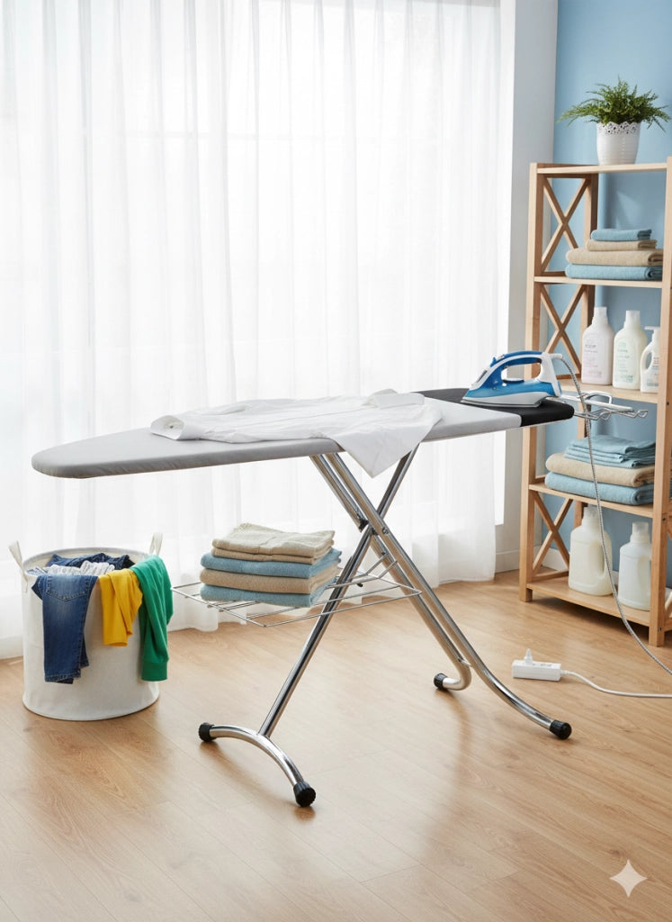 Asse da Stiro Completo Combiboard Profi 125x48 cm con Piano Stiramaniche e Ripiano Regolabile in Altezza