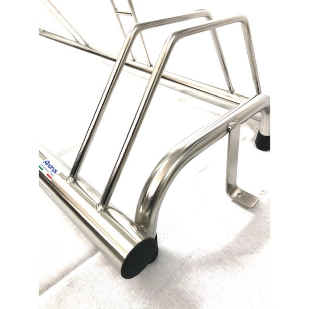 Andrys Rastrelliera Bici 5 Posti con Tappi PVC Alto/Basso Acciaio Inox