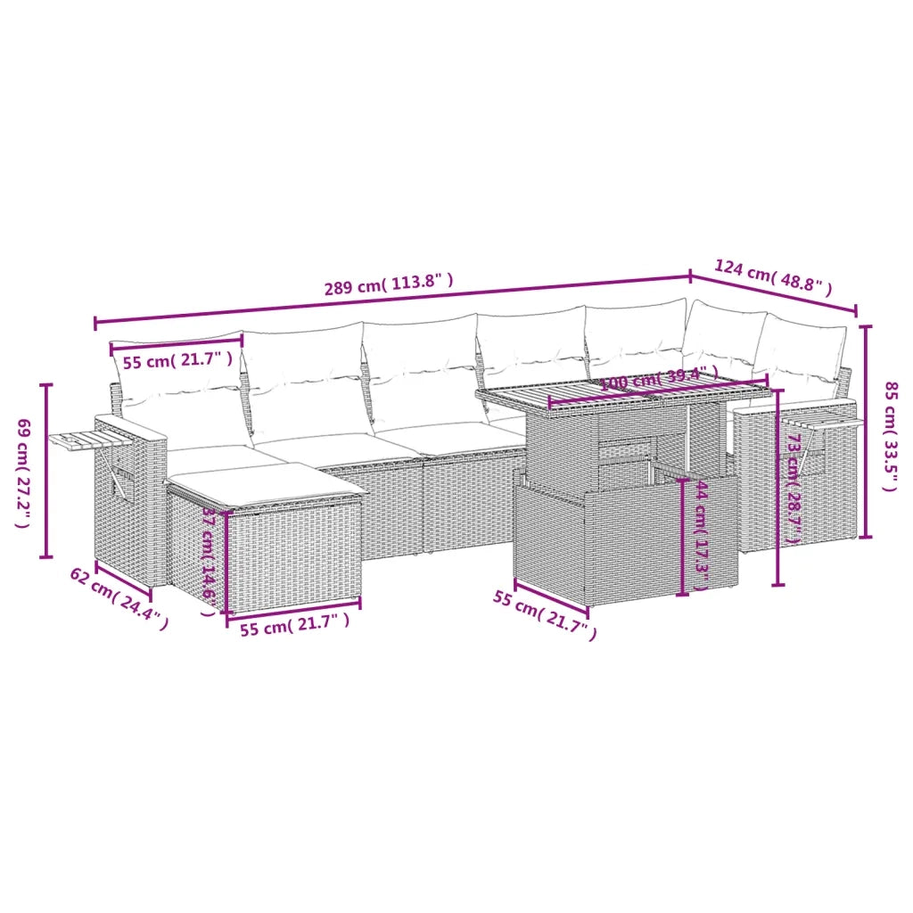 Set Divano da Giardino 8 pz con Cuscini Grigio in Polyrattan 3273629