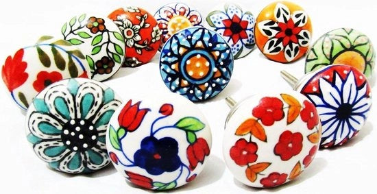 12 x Mix Vintage Look Pulsanti Ceramici Manigliale Cassetta - Cassetta di Caricamento Manigliale