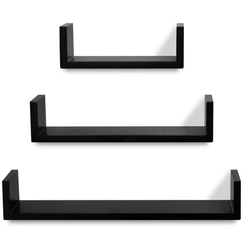 Mensole a Parete 3 pz Nere in MDF a U per Libri/DVD 242175
