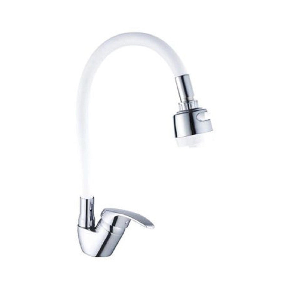 Trade Shop - Miscelatore Lavello Colore Bianco Cromato Lavandino Doccetta Flessibile Snake -