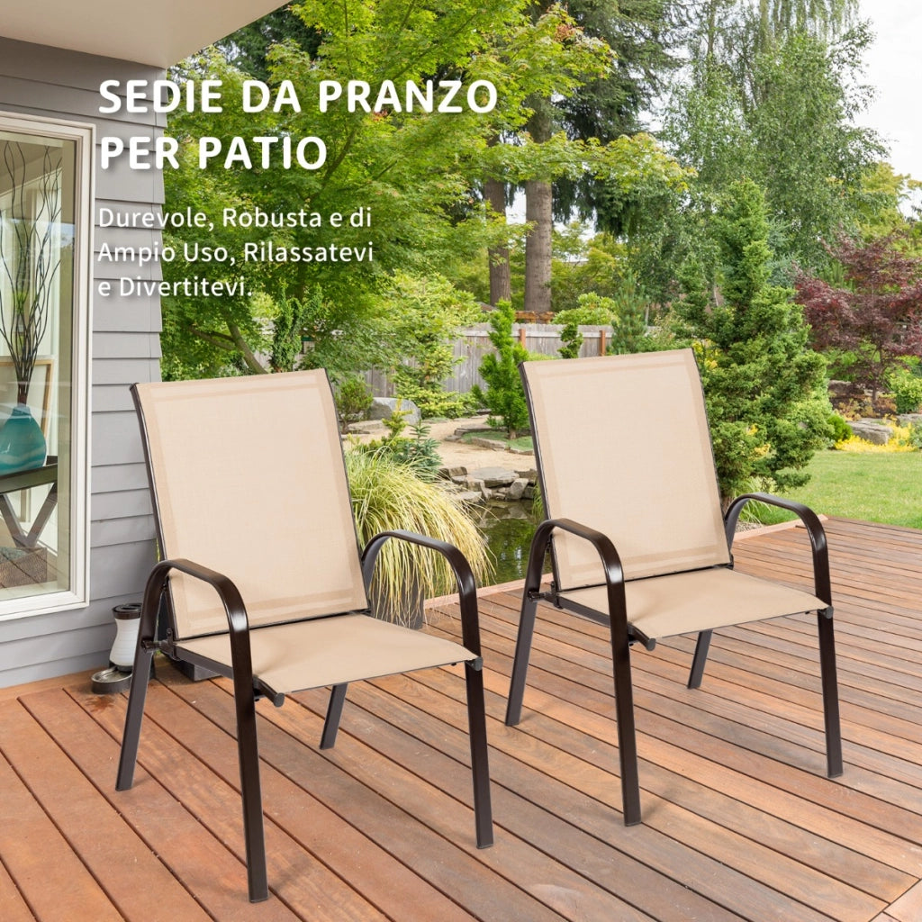 Sedie da giardino per patio con braccioli curvi tessuto facile da asciugare telaio in metallo, Sedie da bistrot Sabbia-Poltrone e sdraio
