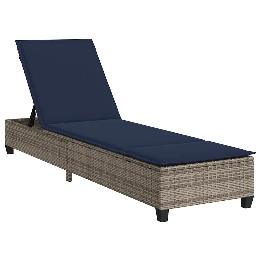 vidaXL Lettino Prendisole con Cuscini Grigio 55x200x25,5cm Polyrattan