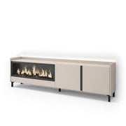 Mobile TV Soggiorno, 212x61x35 cm, Per TV fino a 80", Camino elettrico XXL, Design industriale, LED, Beige