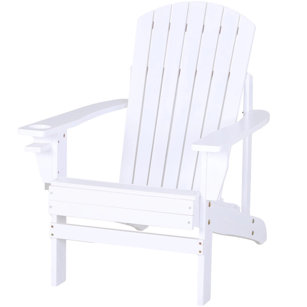 EasyComfort Sedia da Giardino Adirondack in Legno Bianco, Con Porta Bicchieri, Impermeabile e Anti-Muffa, 97x72.5x93cm
