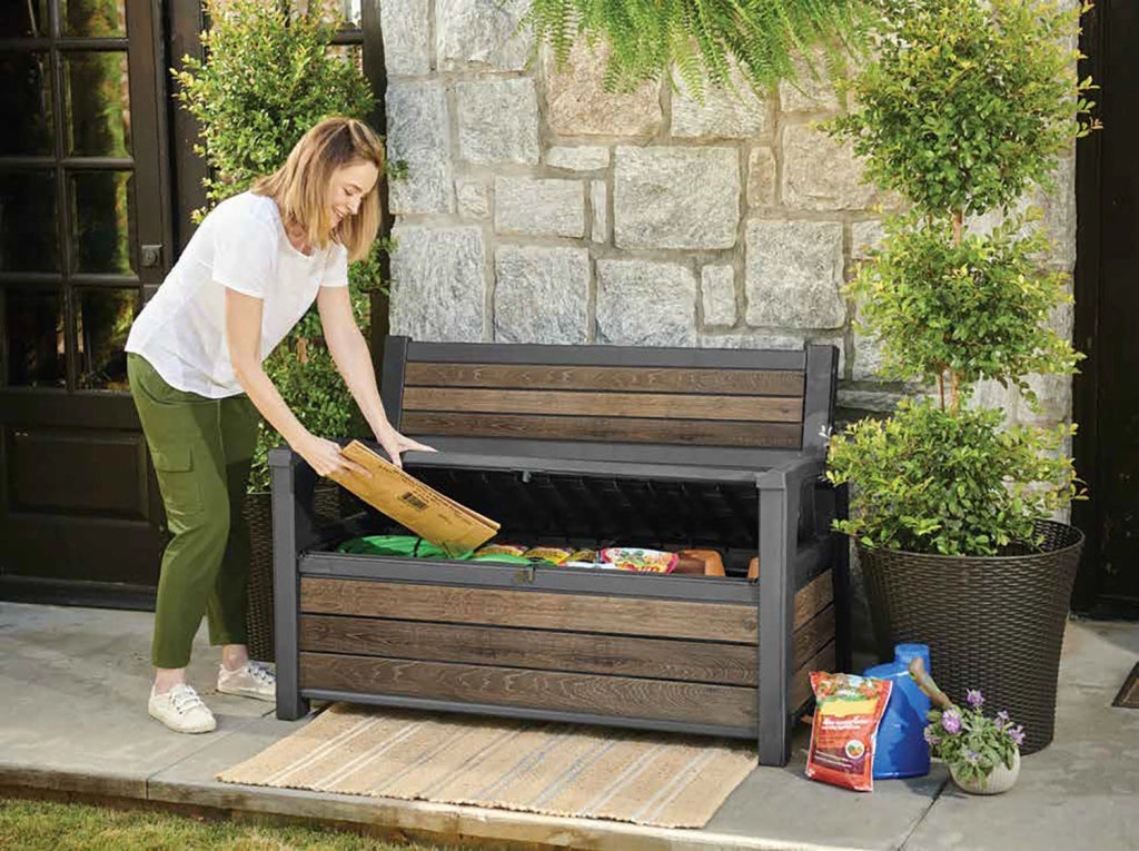 Panchina da Esterno Keter Deco Bench 60G 132,7x61,2x89 cm in DecoCoat Effetto Legno Noce