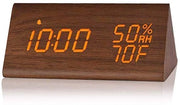 Alarme Digitale con Display e Temperatura - 3 Livelli di Brillantezza - Attivabile con Tocco o Suono - in Legno
