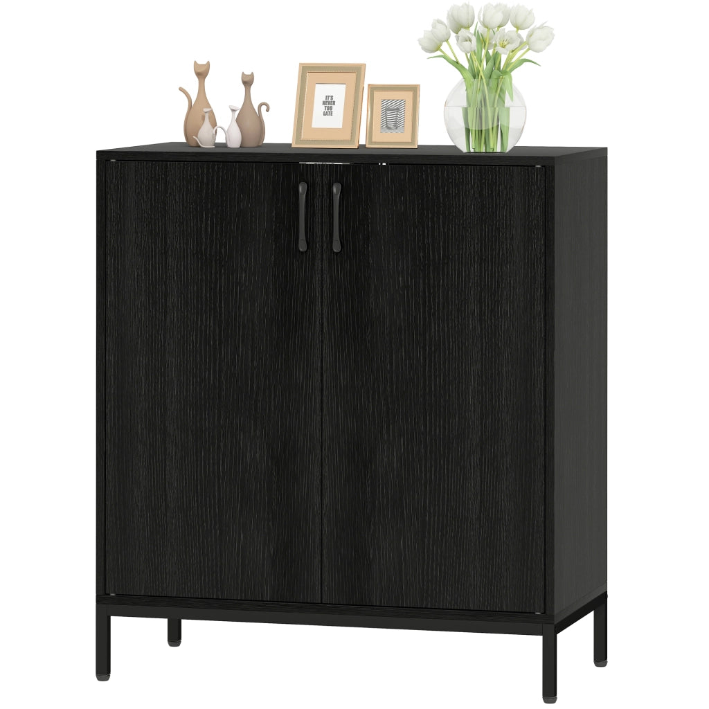 Mobile Soggiorno Moderno con 2 Ante e Ripiano Ajustabile ¨C Zephmum ¨C Nero 80x40x90 cm