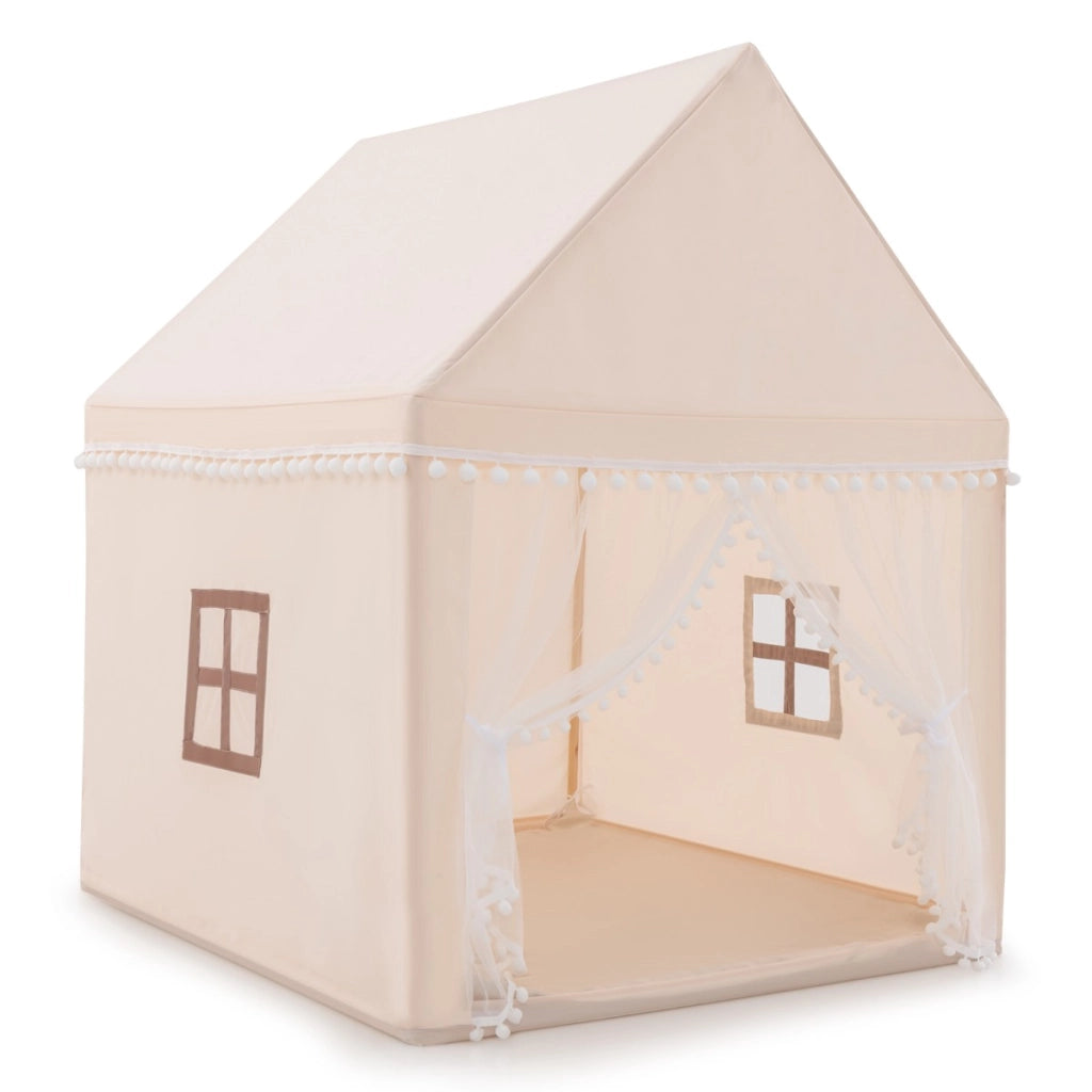 Casetta giocattolo per bambini, Casa grande e resistente con solida struttura di legno Beige-Tende e Casette per bambini