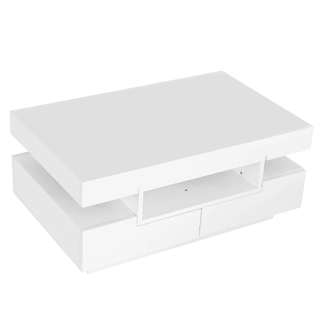 TAVOLO DA CAFFÈ 80x50x36 cm Bianco lucido con LED e 4 cassetti