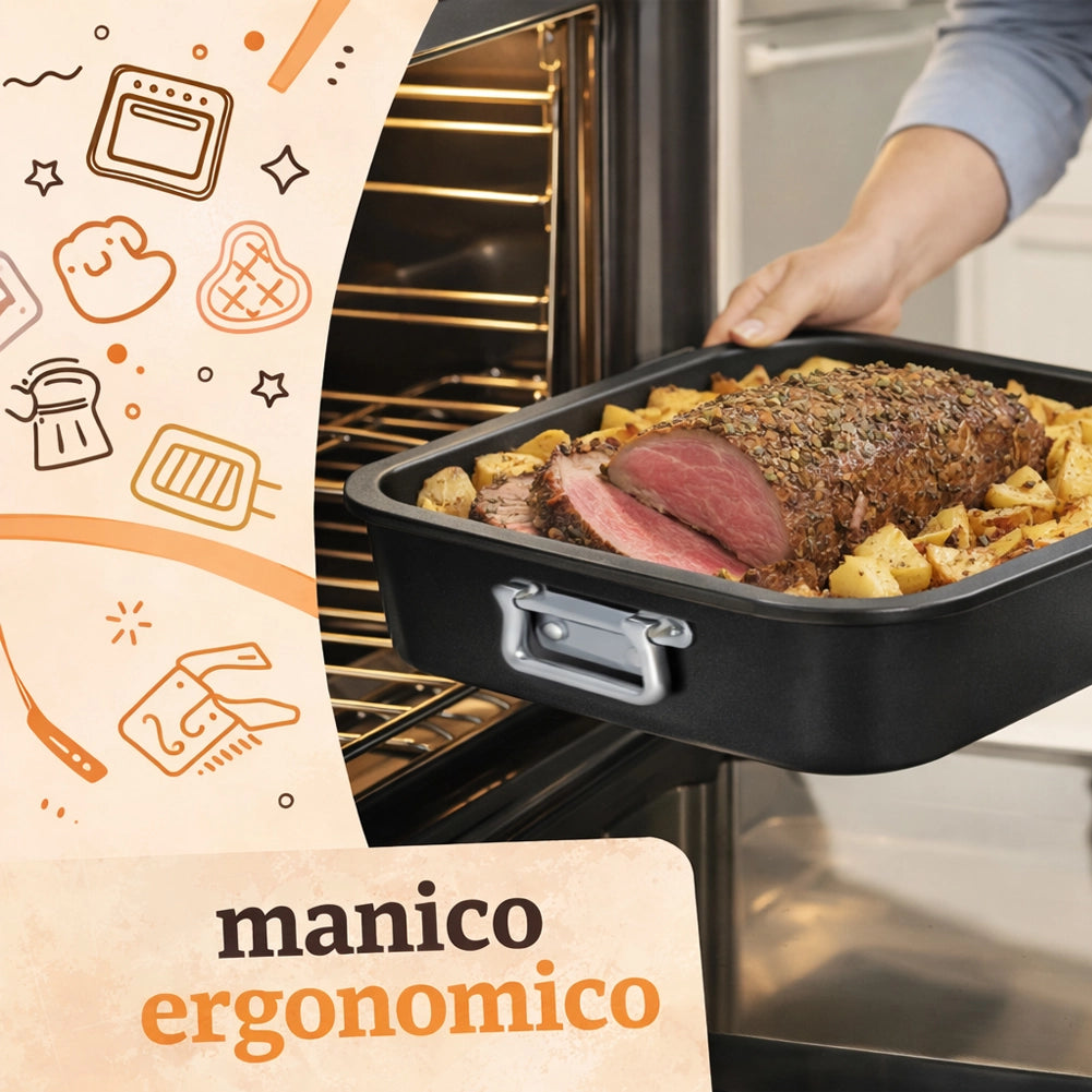 Set 4 Teglie Rettangolari Vulcano 20-25-30-35cm Teglia da Cucina Antiaderente
