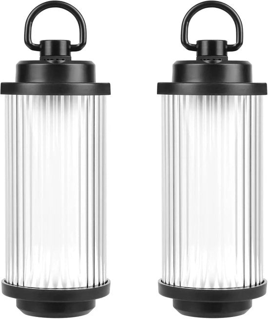 2 Pezzi di Lampioni di Camping USB Riscaricabili Mini LED - Luce di Soggiorno Calda Bianca - Lampada da Campeggio da Esploratore - Nero