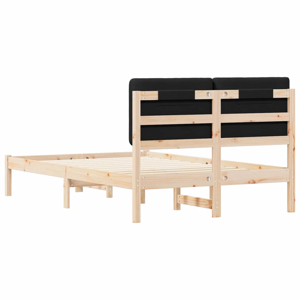 Letto con Testiera Rivestita Nero 135 x 190 cm Pino massello