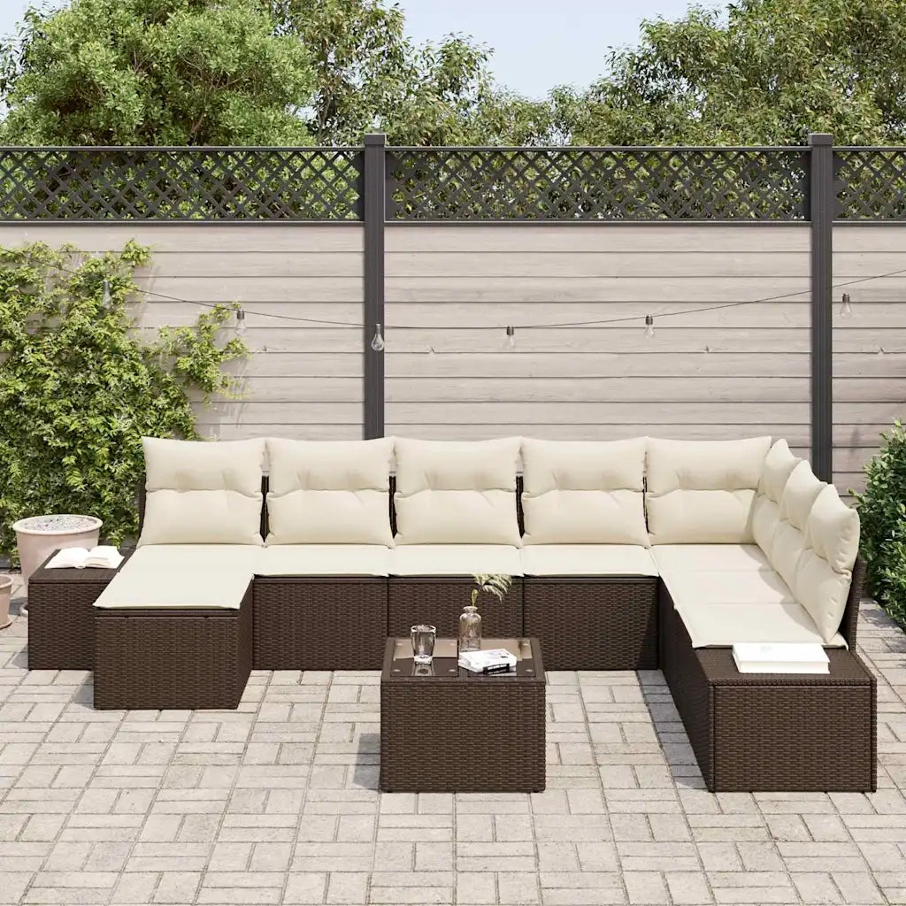 Set Divano da Giardino con cuscino 9 pcs Marrone polyrattan 3347188