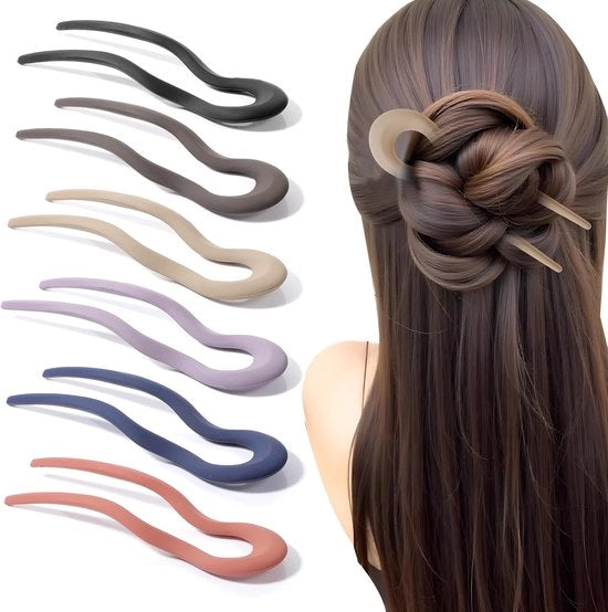 6 pezzi di spilla per capelli a U, spille per capelli francesi, spille per capelli ondulate per nodi, fermacapelli per donne con capelli lunghi (multicolore)