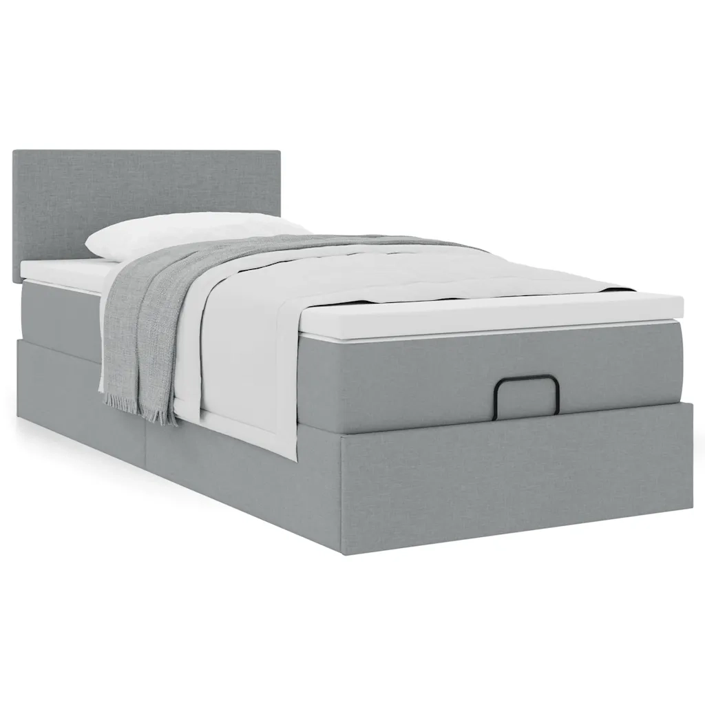 Pouf Letto con Materasso Grigio Chiaro 90x200 cm in Tessuto 3311345