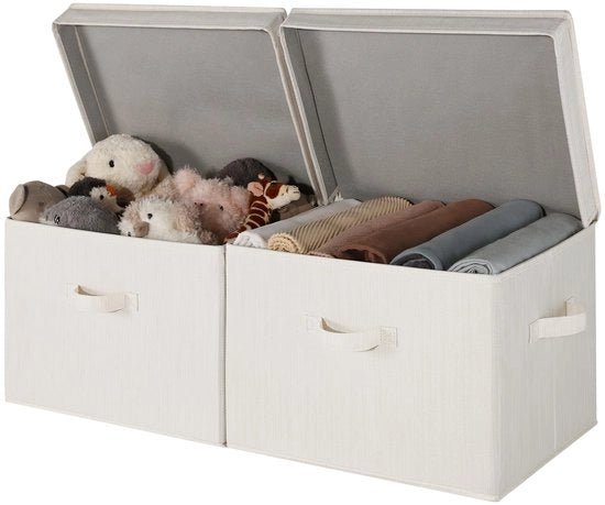 Set di 2 Scatole di Archiviazione Extra Grandi con Copertura - Decorative Pannelli di Tessuto - Ideali per Abbigliamento e Giochi - Scatola di Archiviazione con Copertura